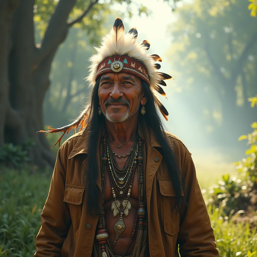 Serene Native American Elder in Golden Light