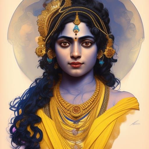 Krishna Portrait in Royal Indian Clothes