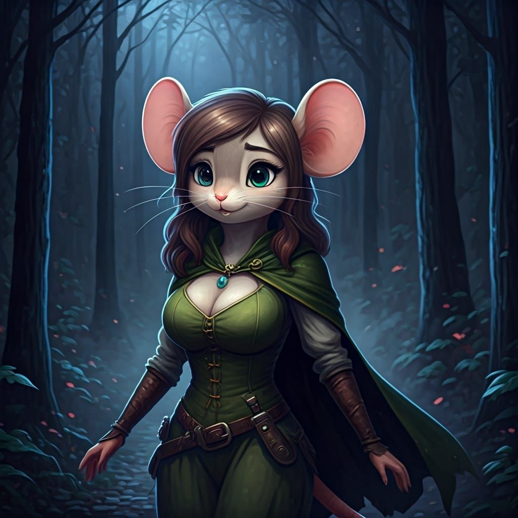 Anthro Mouse Adventurer in Misty Forest