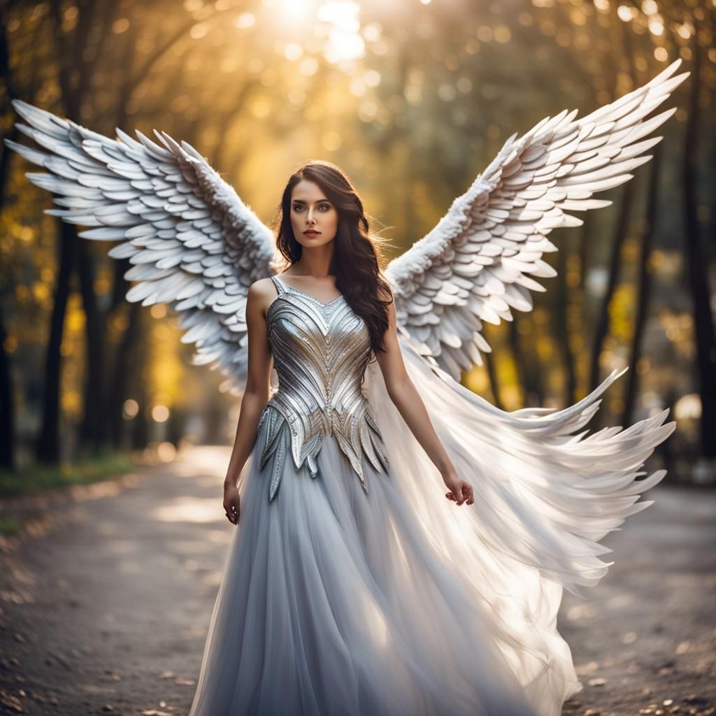 Brunette Woman with Silver Wings, Professional Photography