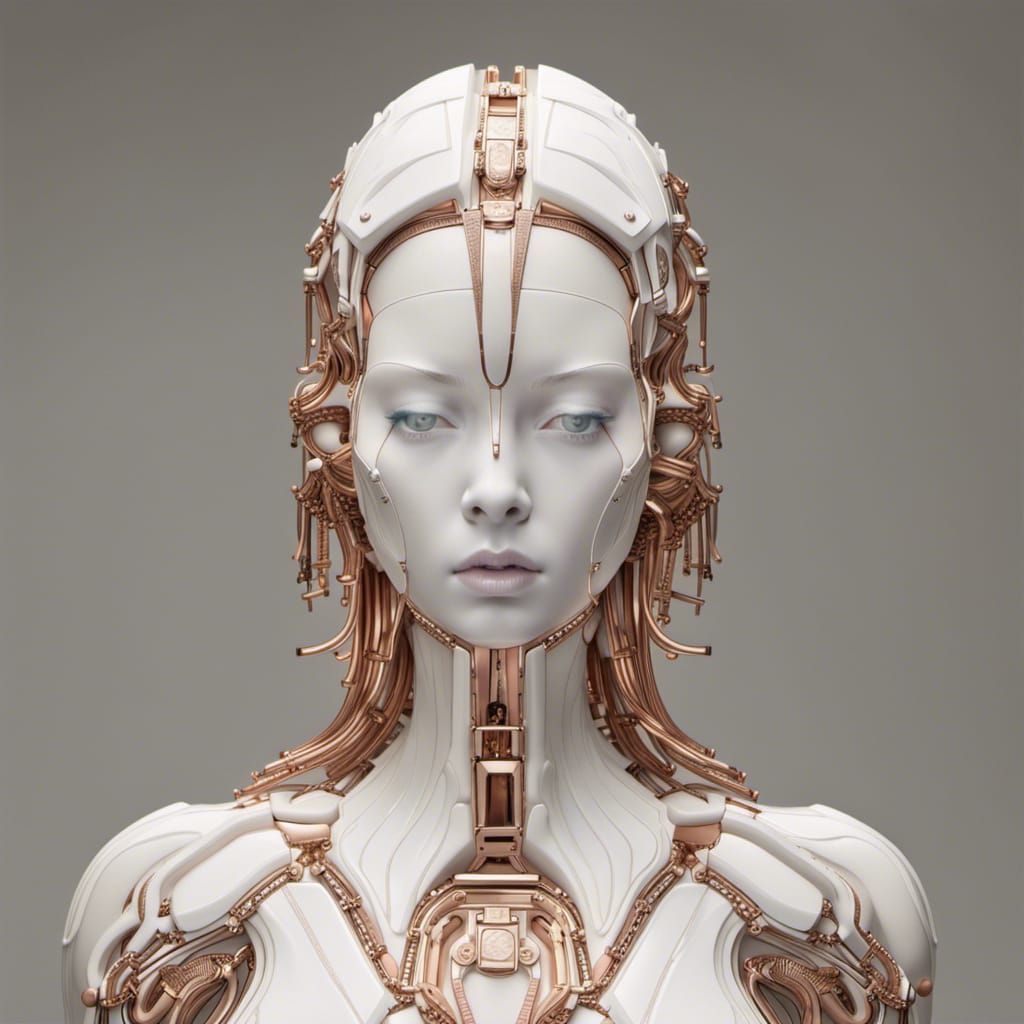 Hyperdetailed Female Android Portrait in Baroque Art Deco
