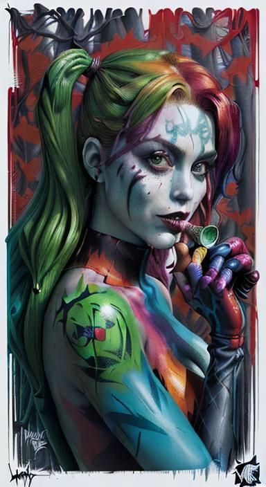 Harley Quinn and Poison Ivy in Graffiti Art Style