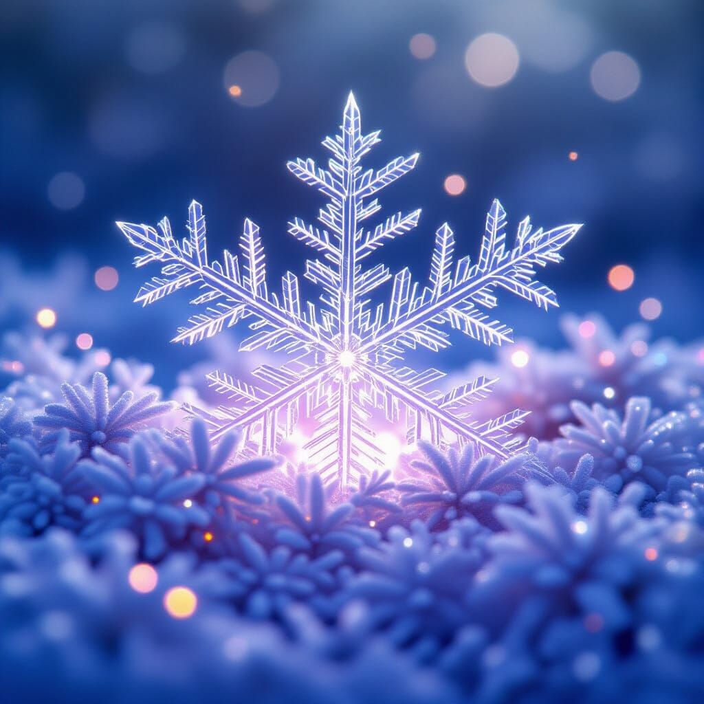 Macro Ice Crystal World with Glowing Flora