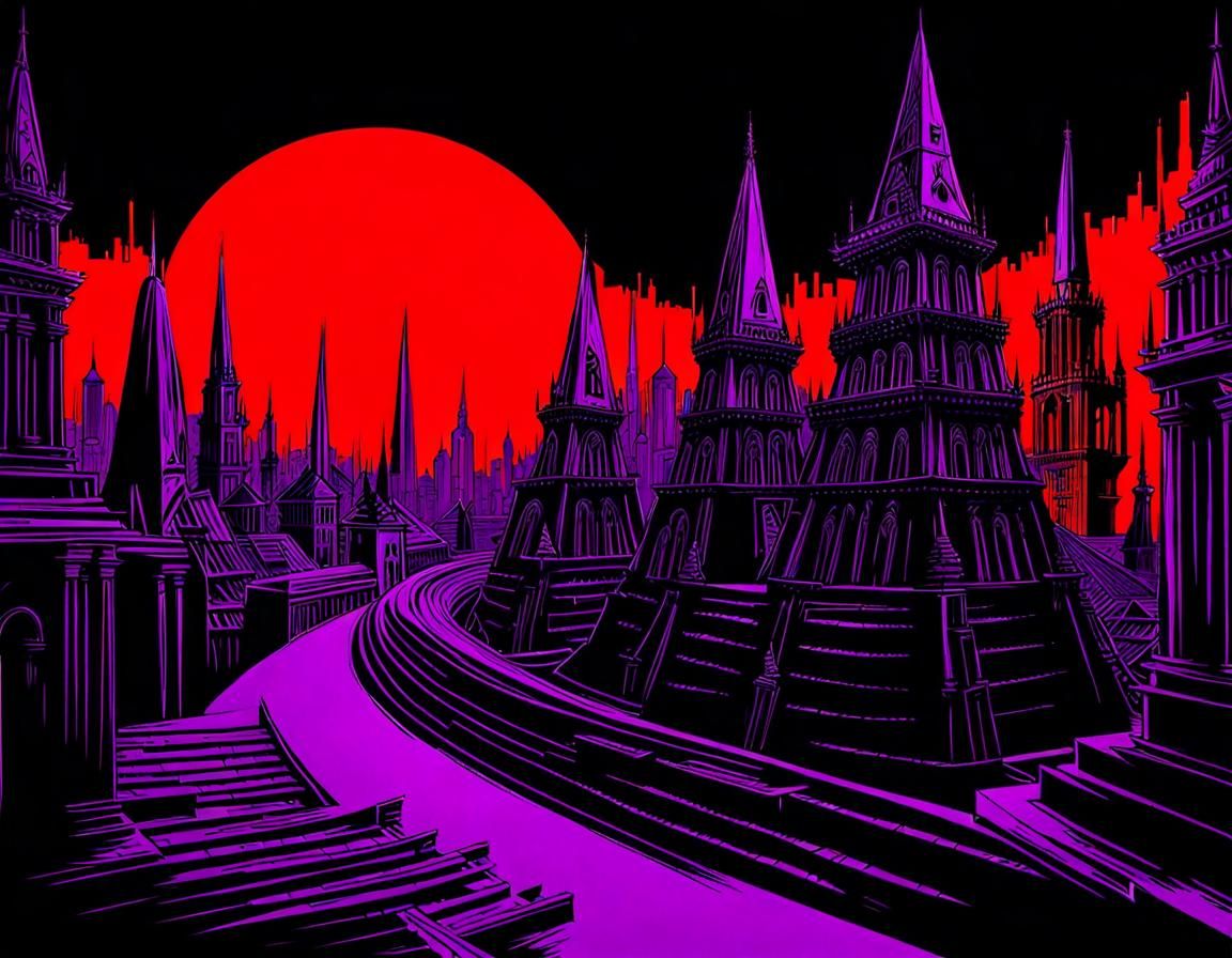 Obsessive Sci-Fi Cityscape in Abstract Expressionism