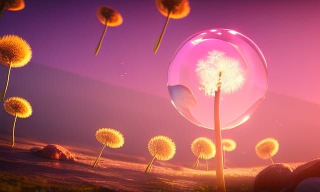 Dandelion in a Bubble at Sunset