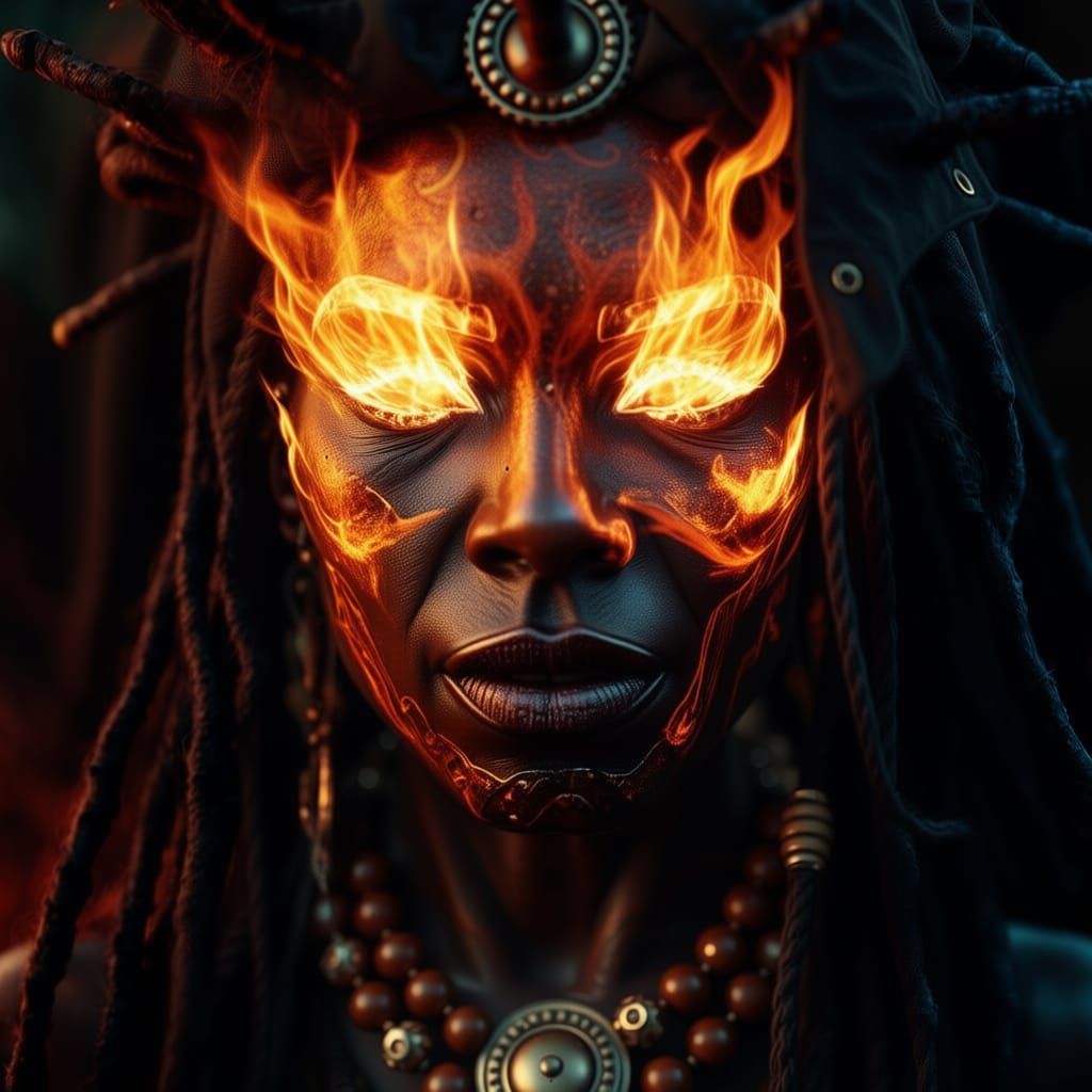 Voodoo Woman With Fiery Visage