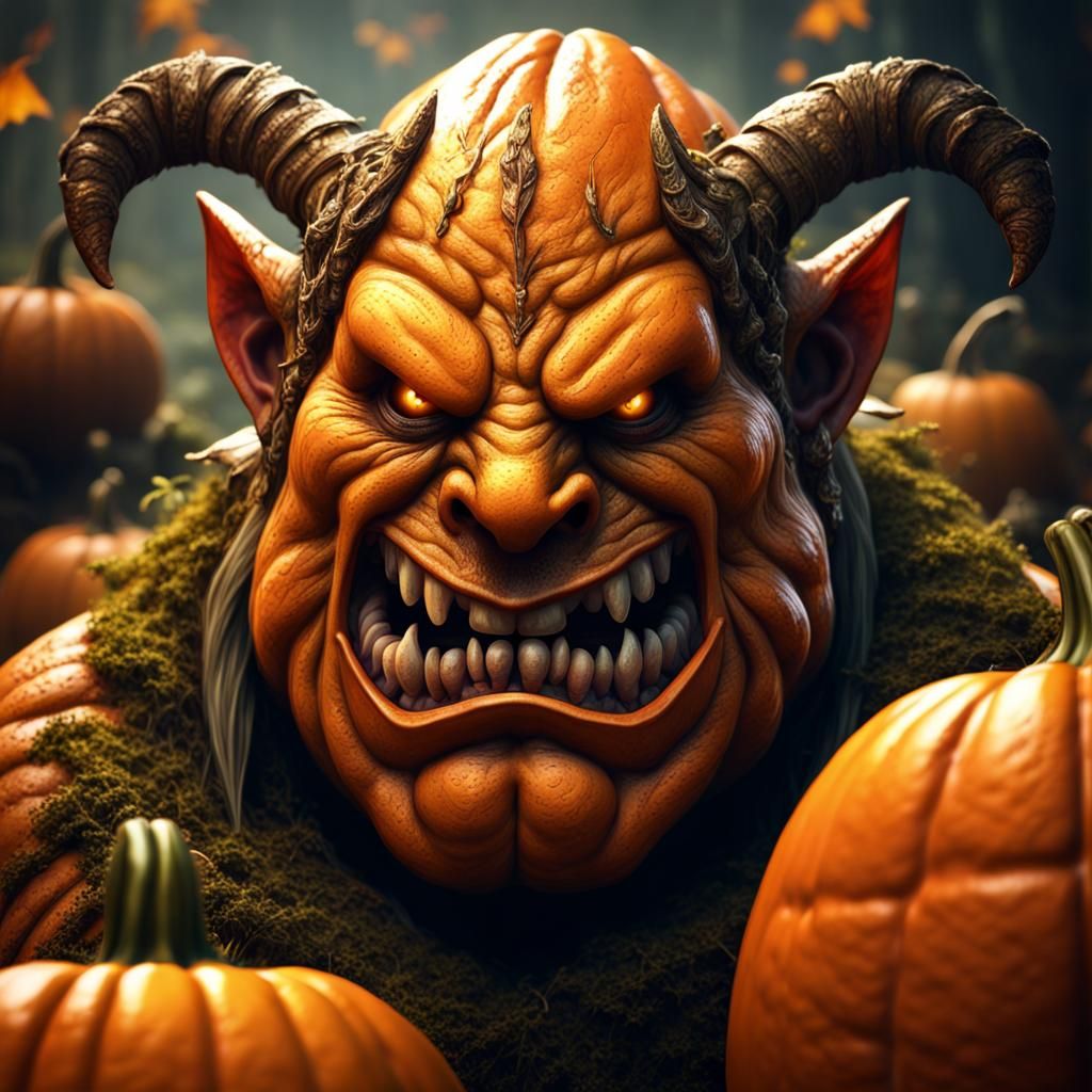 Ogre Face Pumpkin Carving: Detailed Matte Painting