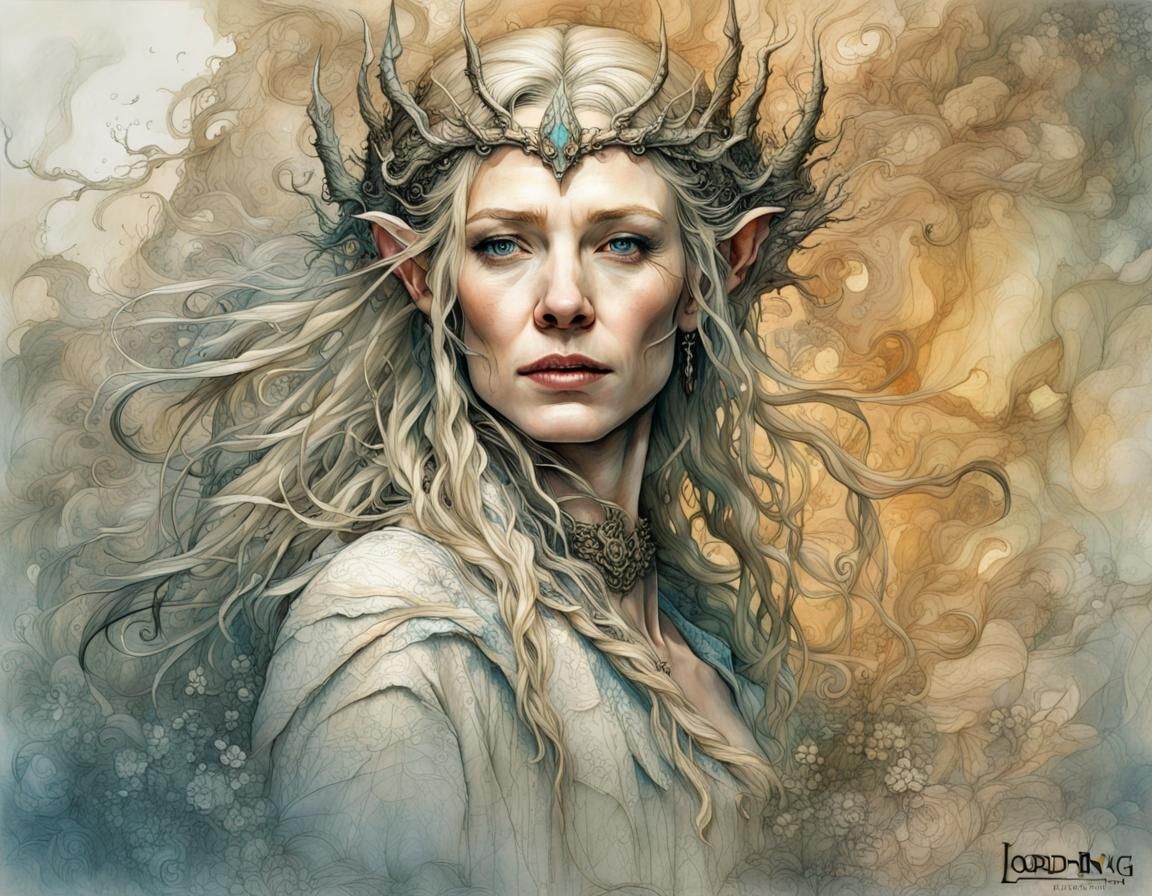Hyperrealistic Galadriel Portrait in Fantasy Art Style