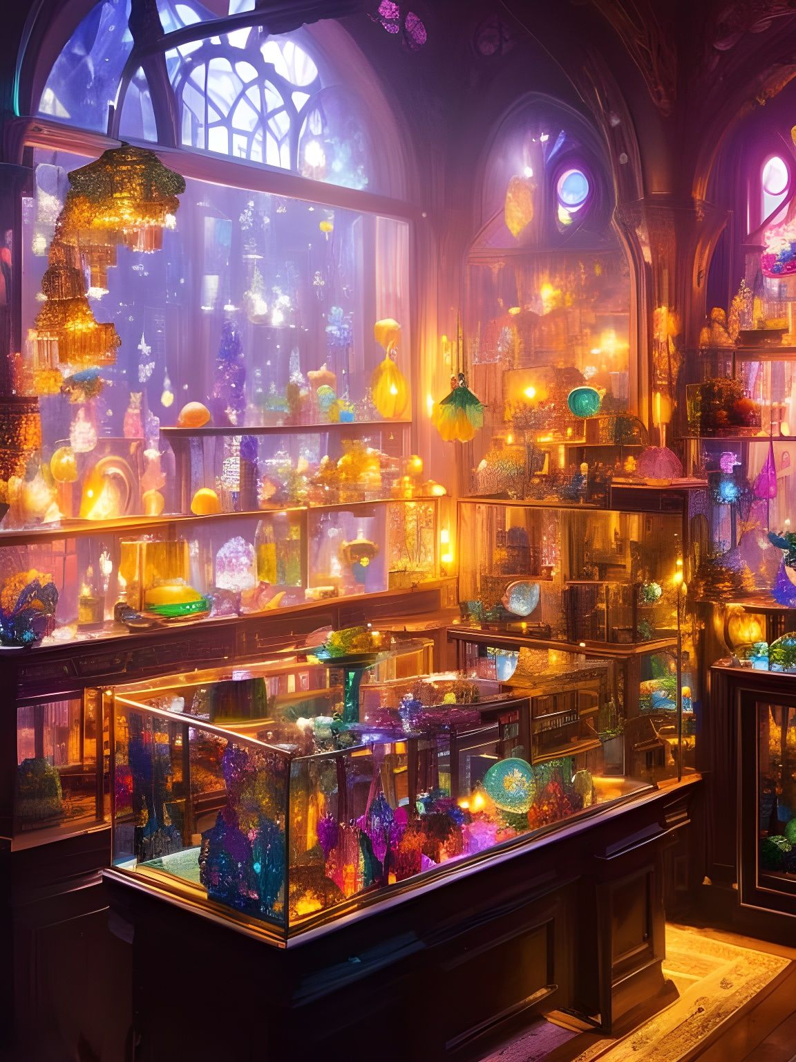 Cozy Crystal Shop with Multicolor Magic Crystals
