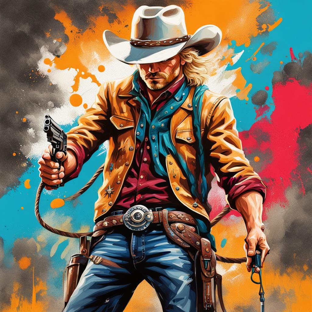 Young Cowboy with Lasso in Graffiti Art Style