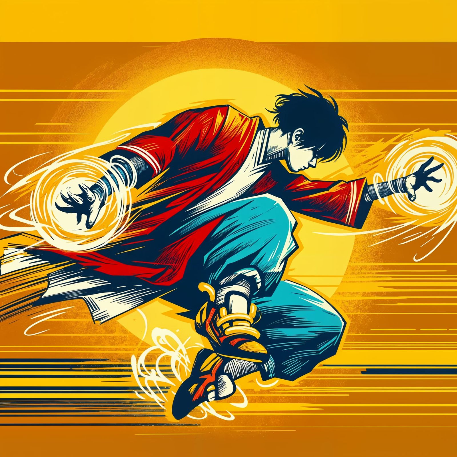 Dynamic Boy in Mid-Air with Glowing Shoes