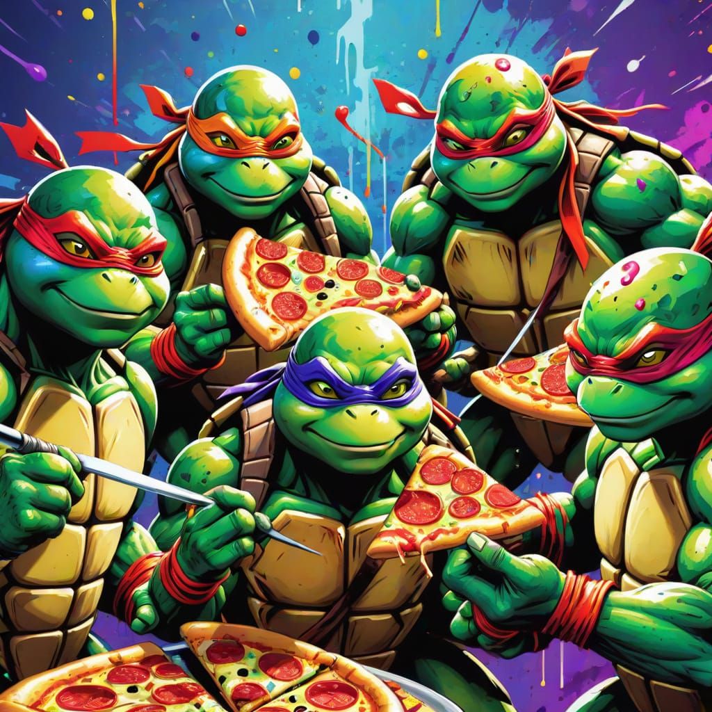 Ninja Turtles Pizza Party in Pop Art Style