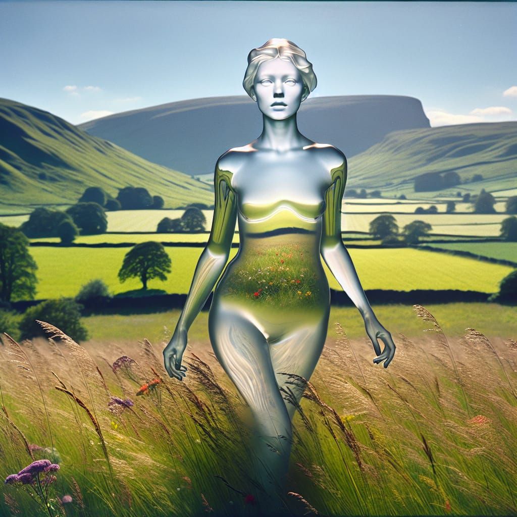 Glass Woman in Field: A Photorealistic AI Portrait