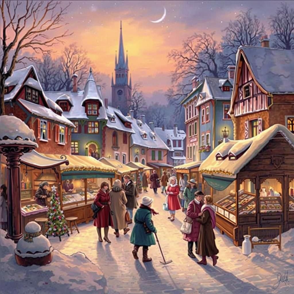 Charming Christmas Market Illustration in Vintage Style