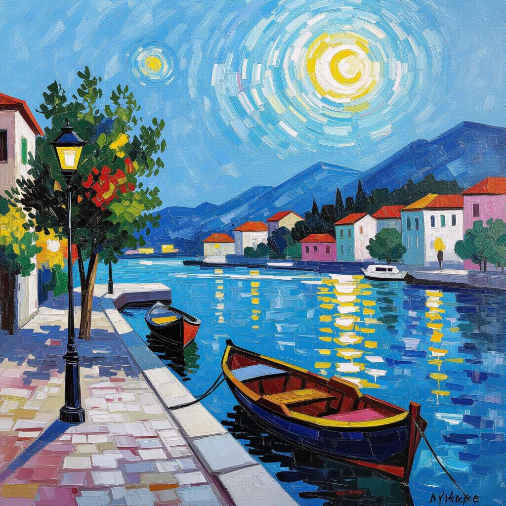 Neo-Impressionist Water Lilies and Frogs Painting