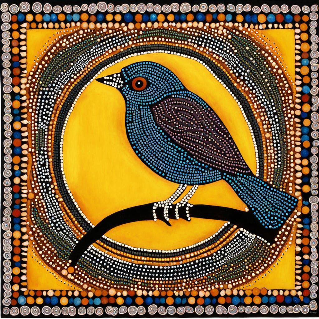 Vibrant Aboriginal Dot Art Depicts a Majestic Bird Amidst a ...