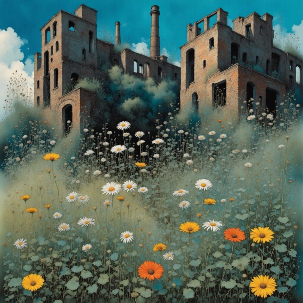 Wildflowers Bloom in Abandoned Industrial Landscape