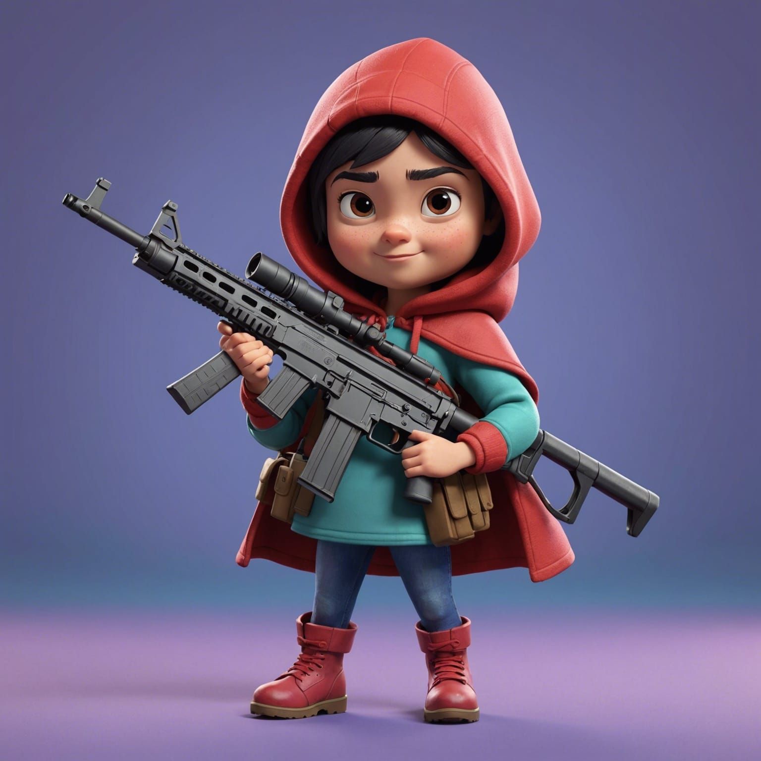 Little Red Riding Hood with Rifle in 3D Art
