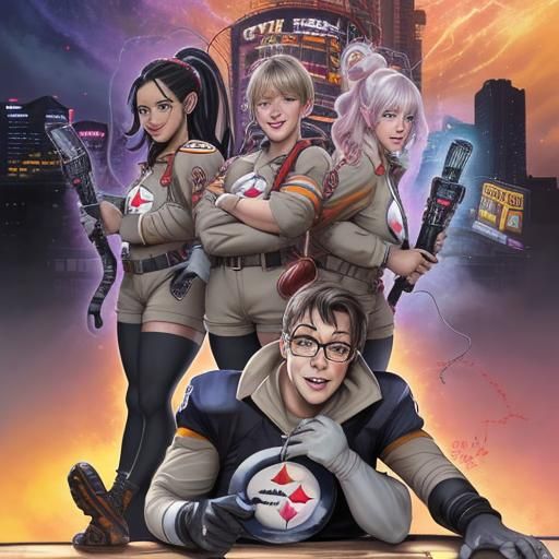Ghostbusters Pittsburgh Steelers in Anime Style