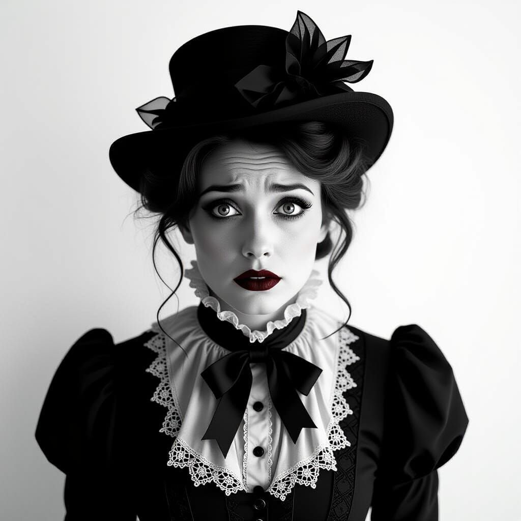 Terrified Woman in Silent Horror Film Style