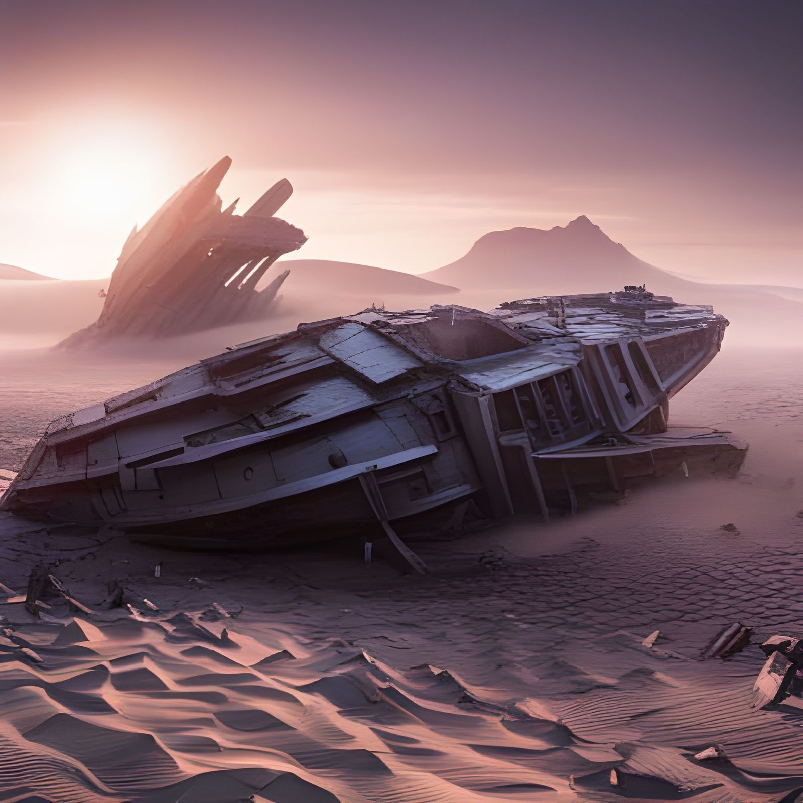 Crashed Spaceship on Wasteland Planet: Dystopian Photo