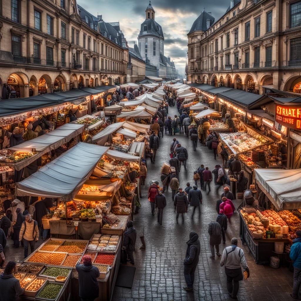 Bustling Market on Planet Zrki: Hyperrealistic Alien Citysca...