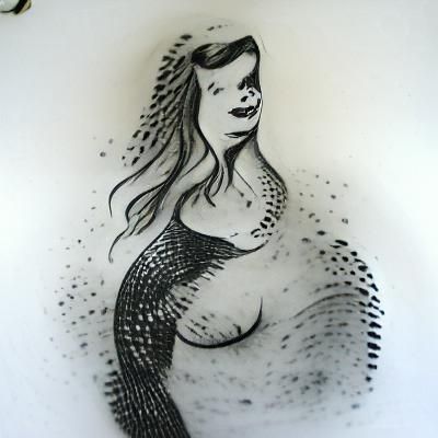 Mermaid Autoportrait in Black and White Ink
