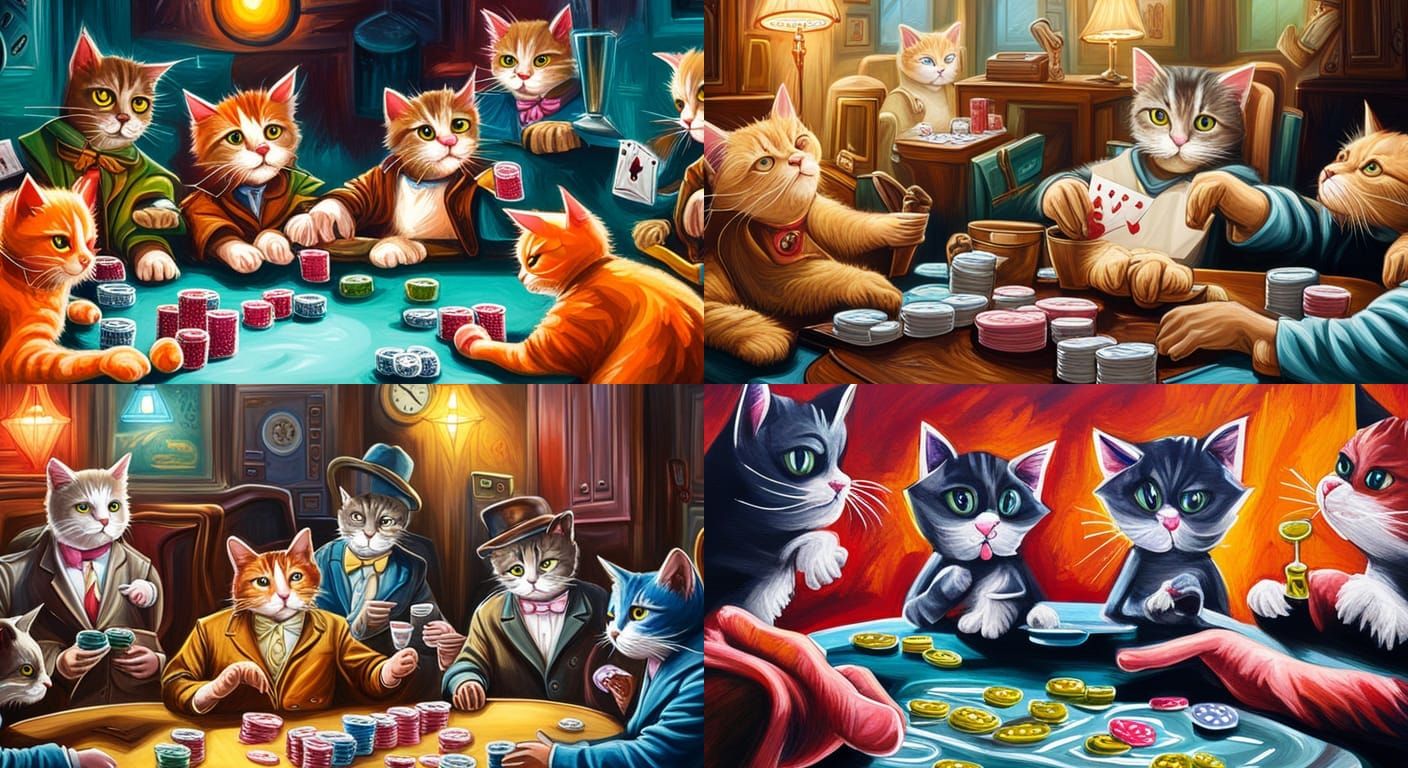 Cats Playing Poker in Graffiti Street Art Style