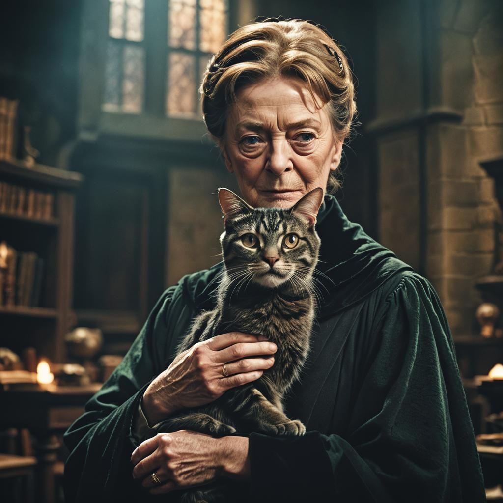 Professor with Cat: Cinematic Dark Academia Portrait