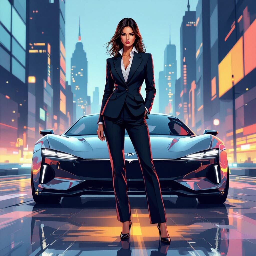 Sleek Car Agency Illustration in Syd Mead Style