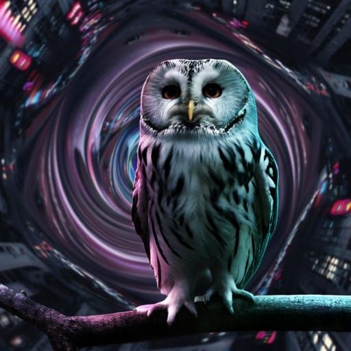 Glitch Art Owl Gazing into Alternate Timelines