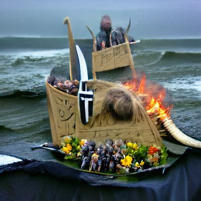 Viking Ship Funeral Pyre at Sea