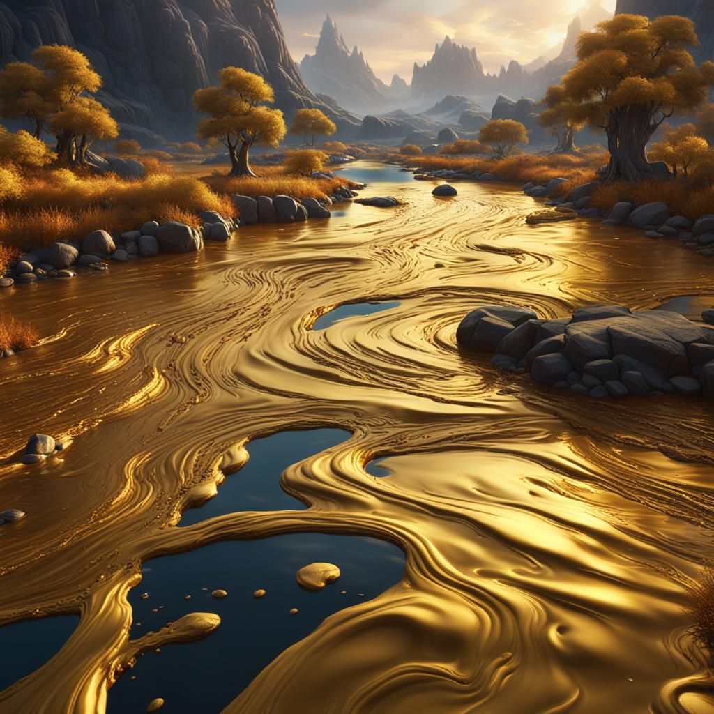 Liquid Gold River: Fantasy Concept Art