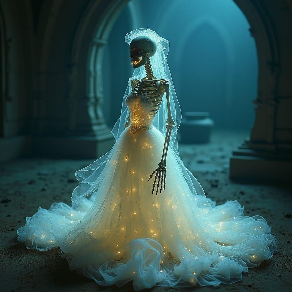 Glowing Halloween Pumpkin Skeleton in Burtonesque Style