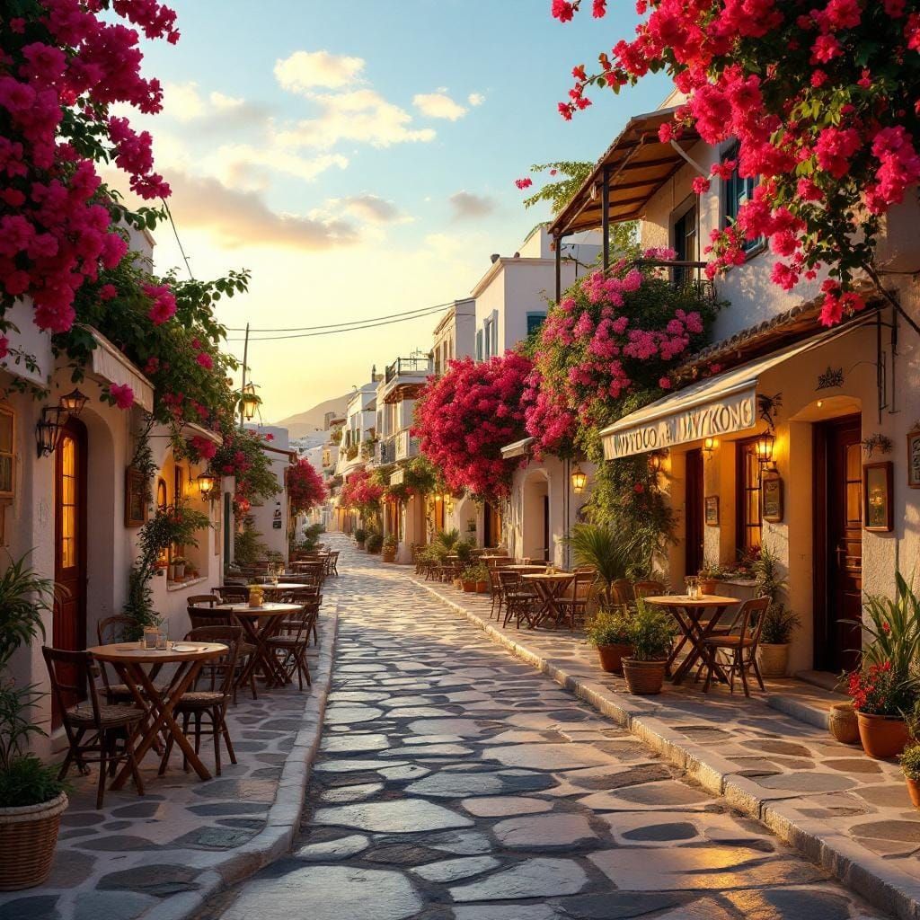 Mykonos Street View in Golden Light