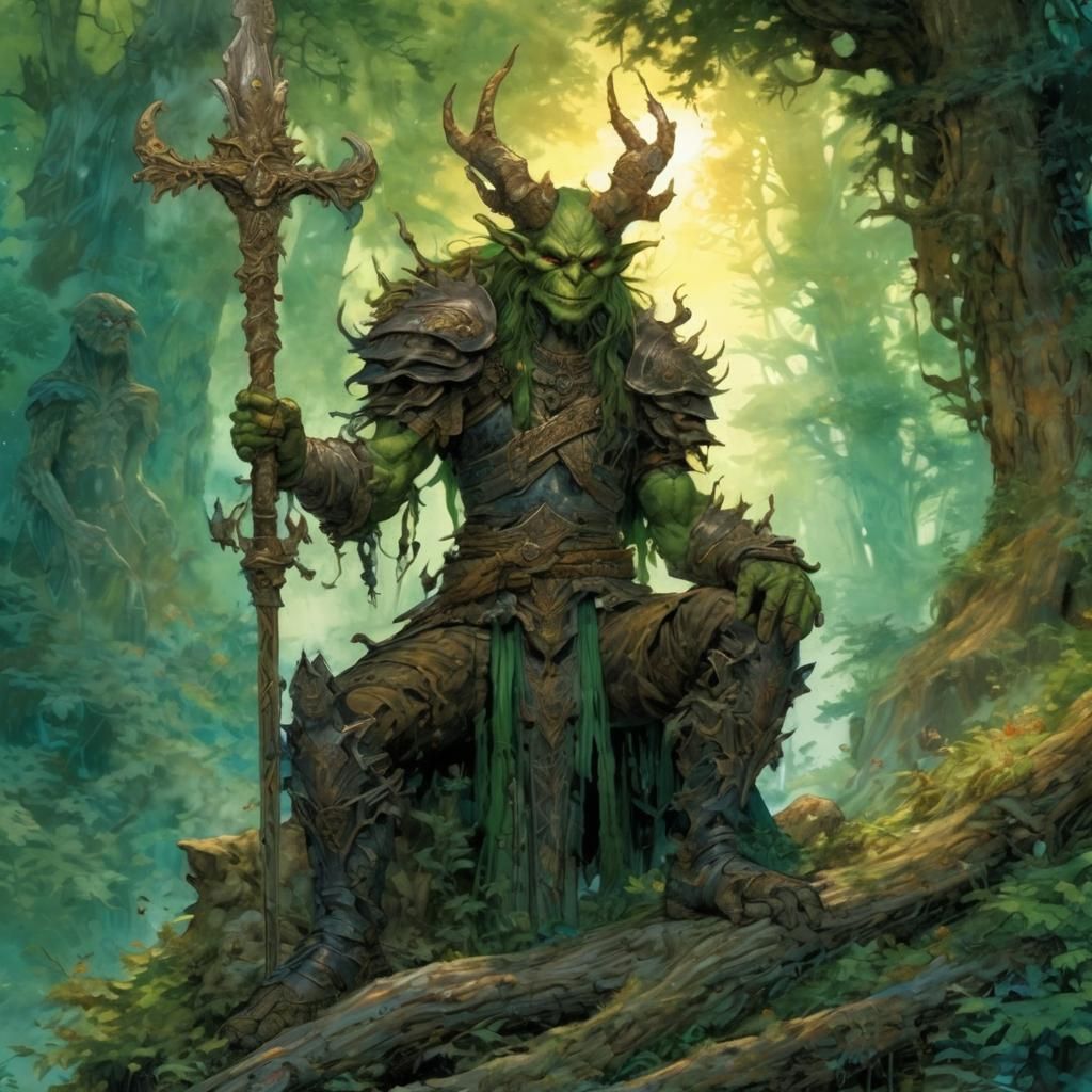 Goblin Woman in Forest: High Gothic Gouache Art