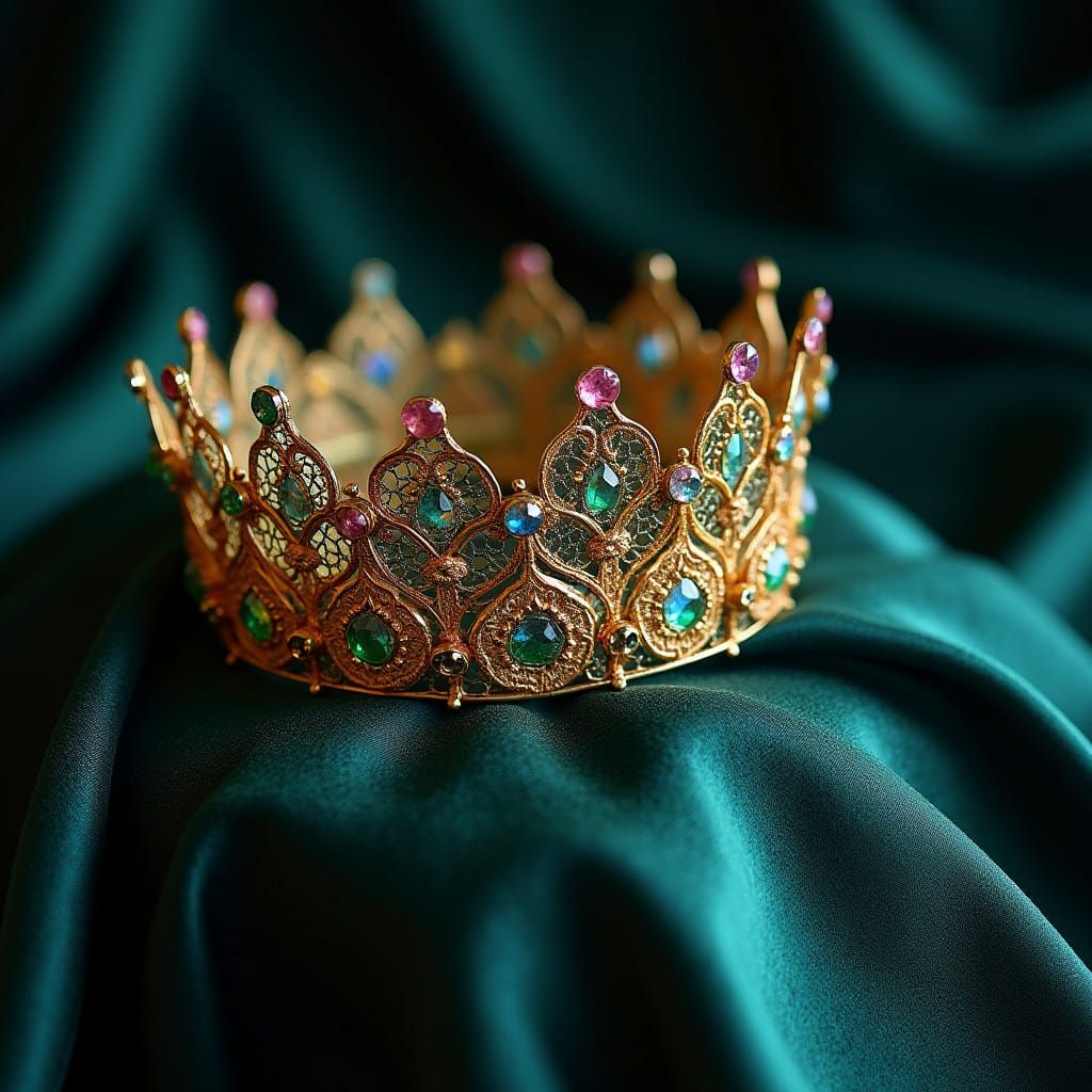 Exquisite Fae-Crown in Iridescent Jewels on Dark Velvet Clot...