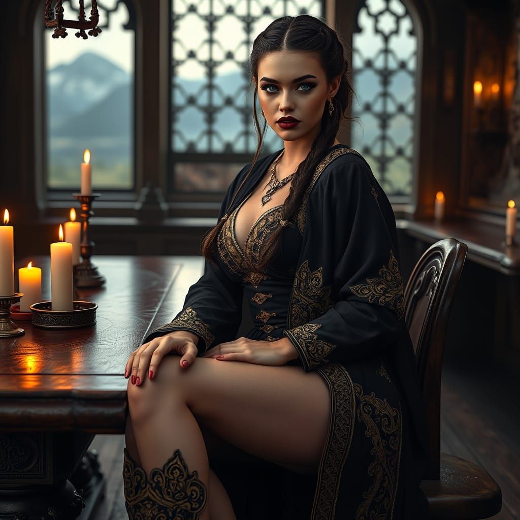 Regal Viking Beauty in Luxury Robe and Dress