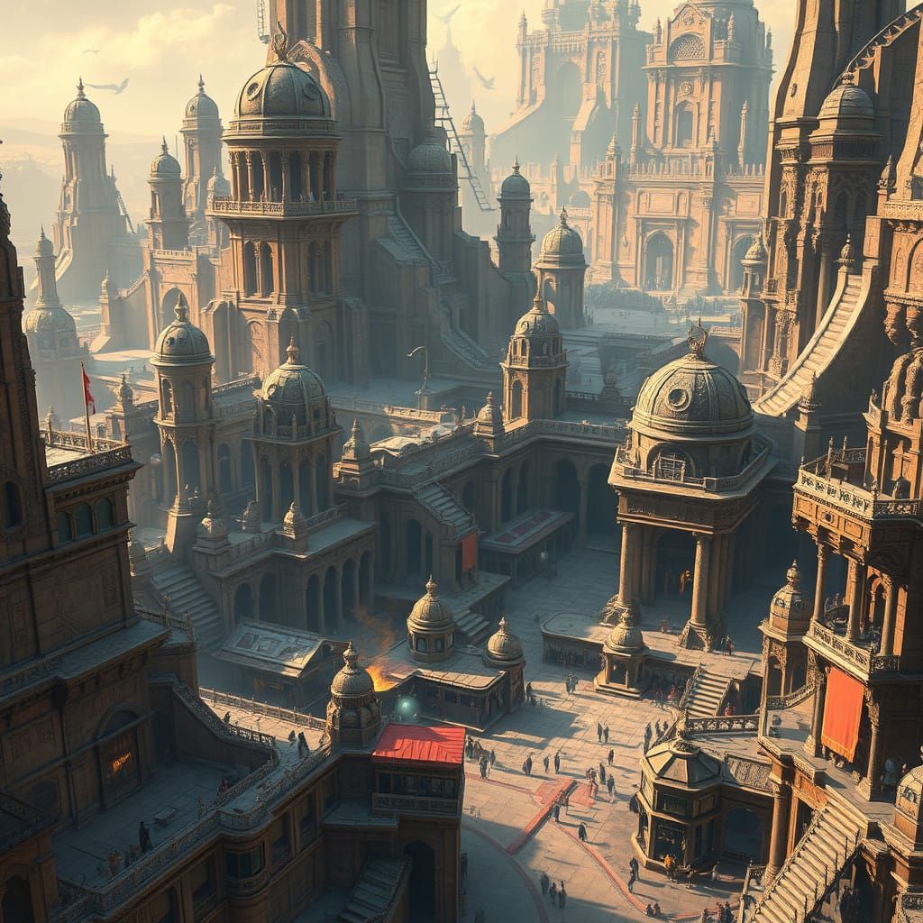 Ancient Futuristic Metropolis in Vibrant Colors