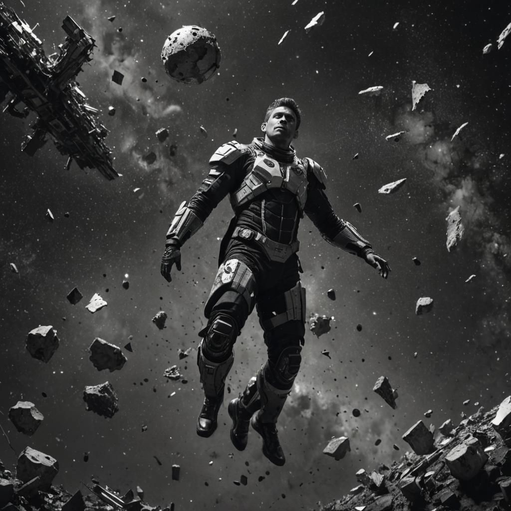 Man in Space: Moody Black and White Digital Art