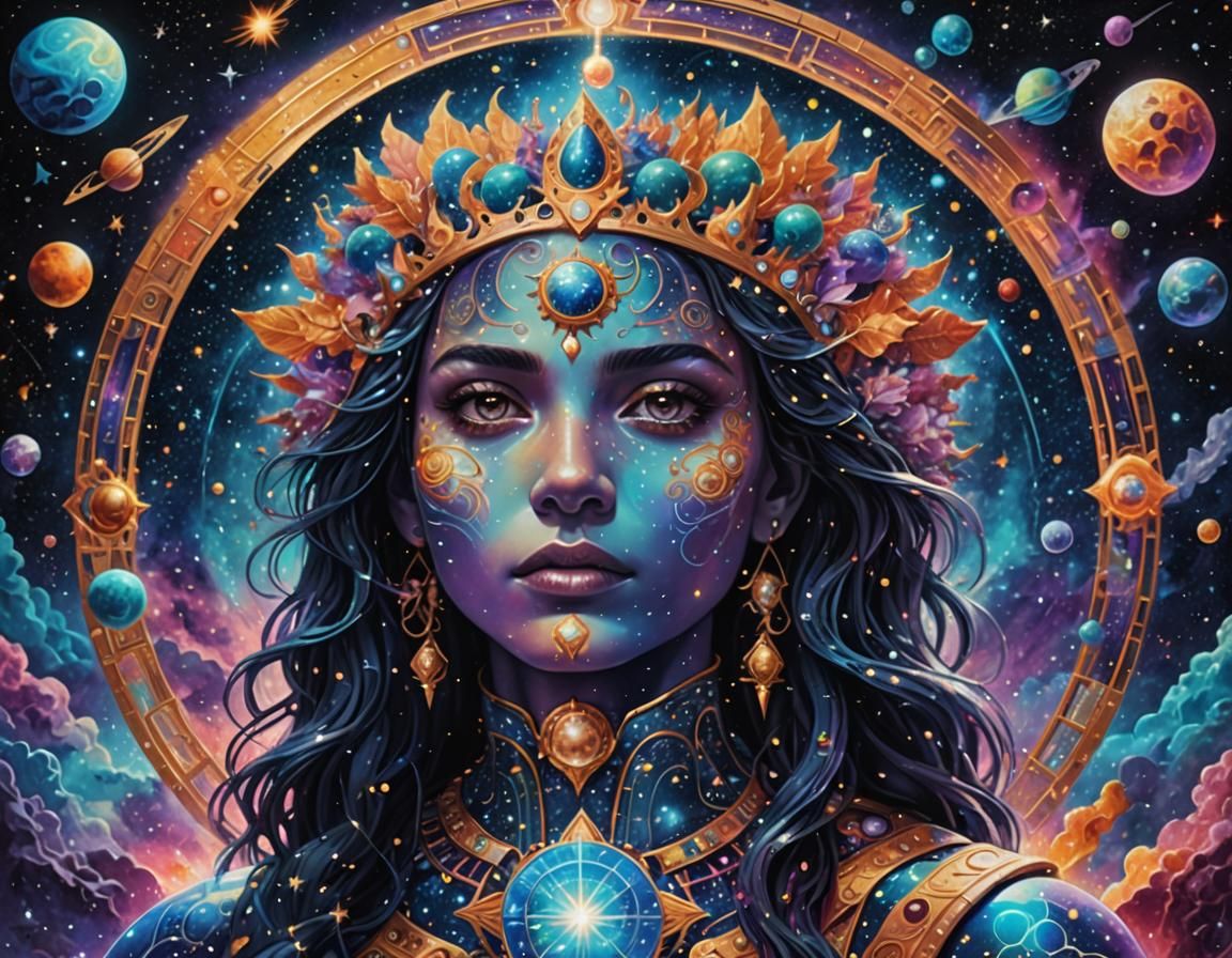 Holographic Cosmic Astral Illustration in Mixed Media