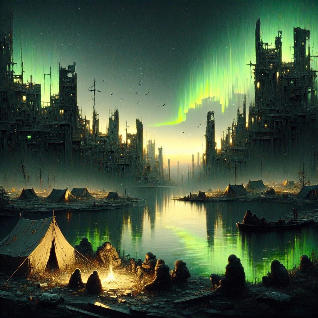 Dystopian Desert Camp of Survivors in Neo-Romantic Style