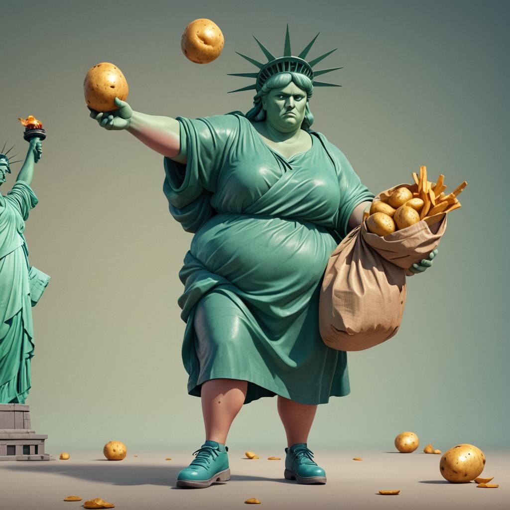 Humorous Overweight Statue of Liberty on Rollerskates