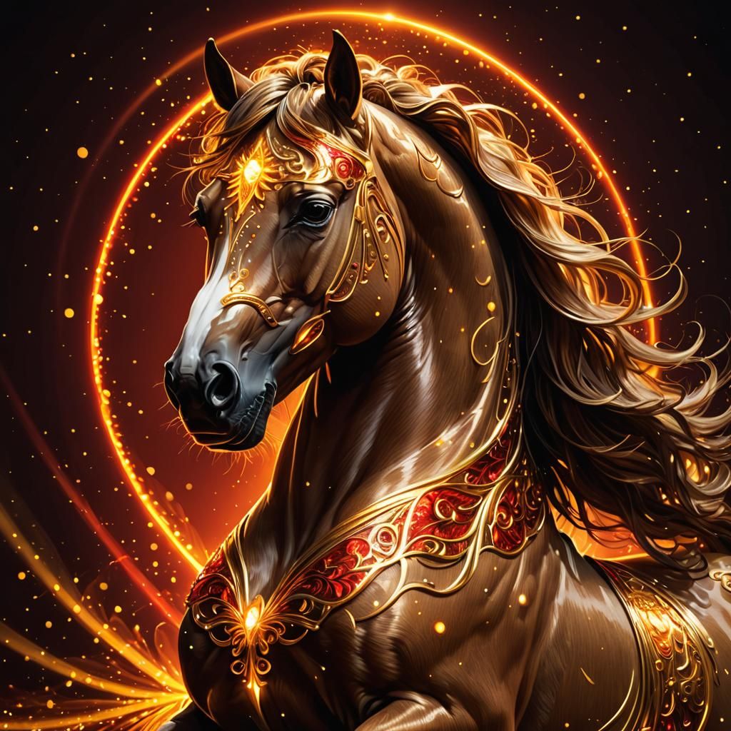 Luminous Horse with LED Contours in Digital Art