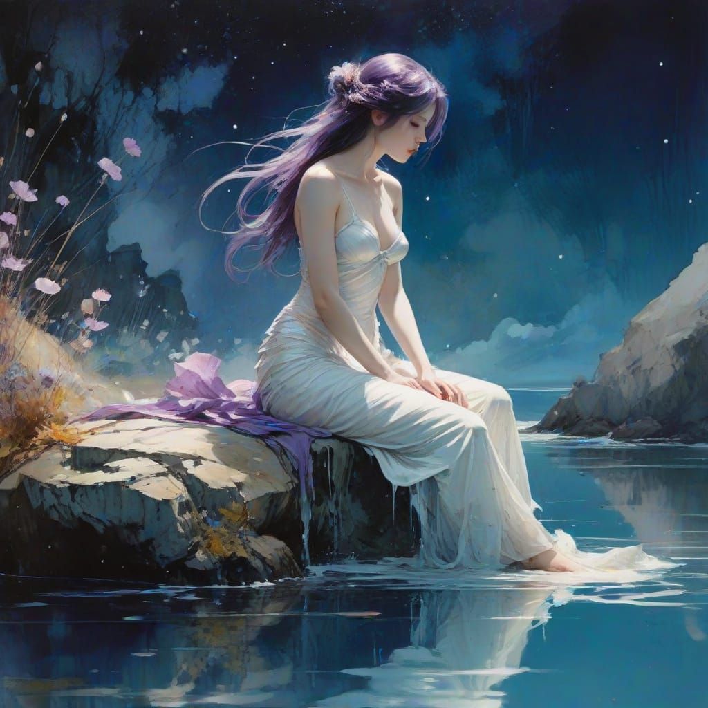 Dreamy Watercolour Art of Mermaid Gazing at Starry Universe