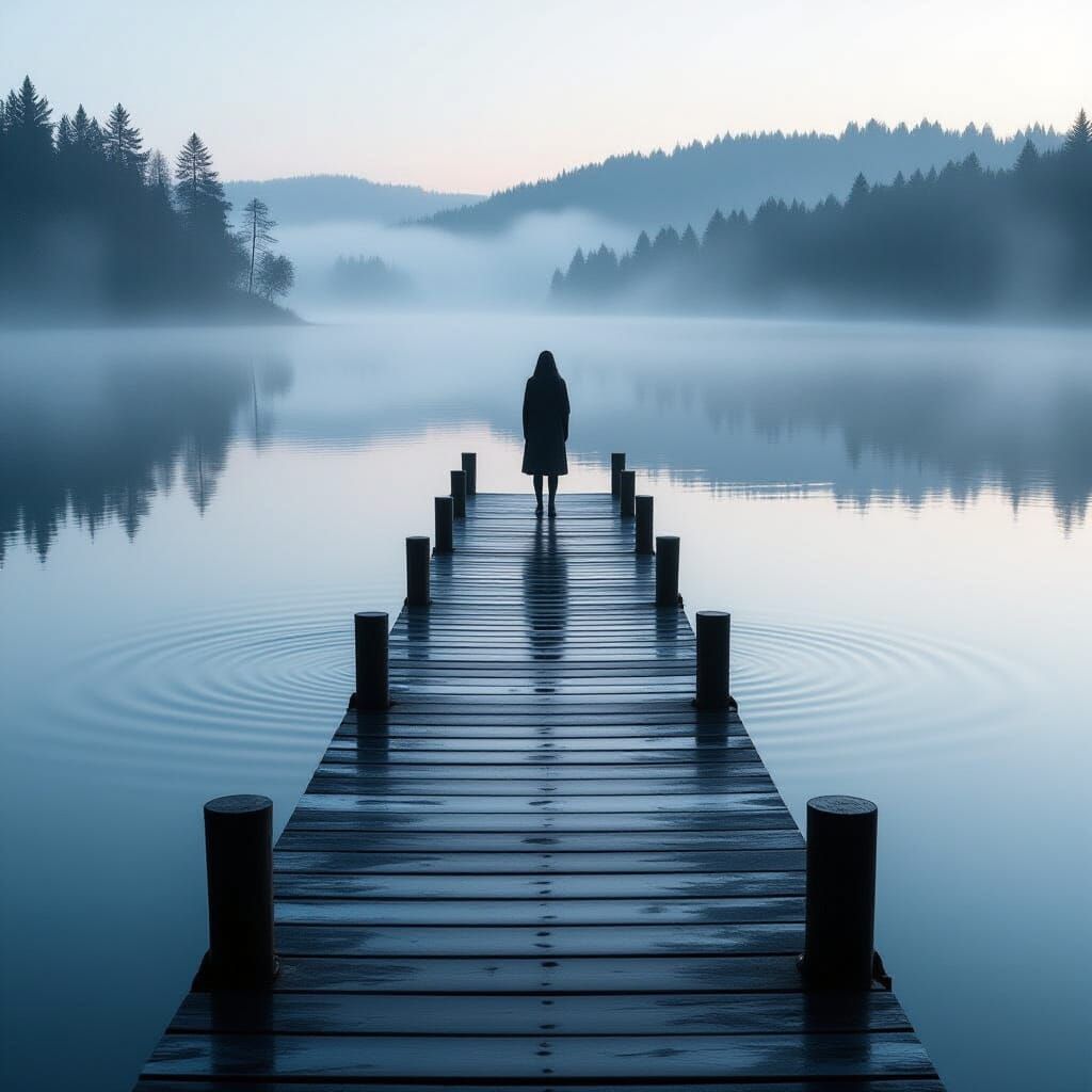Ethereal Pier at Dawn in Mist