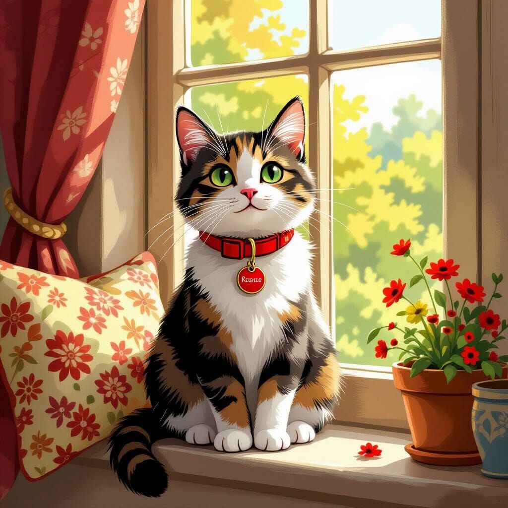 Cat in Beatrix Potter Inspired Illustration