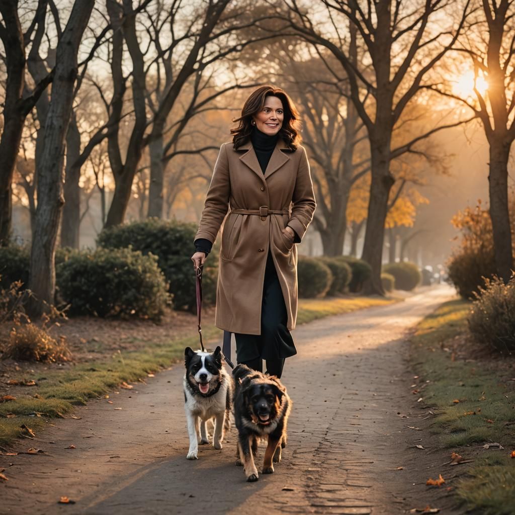 Woman and Dog at Sunset