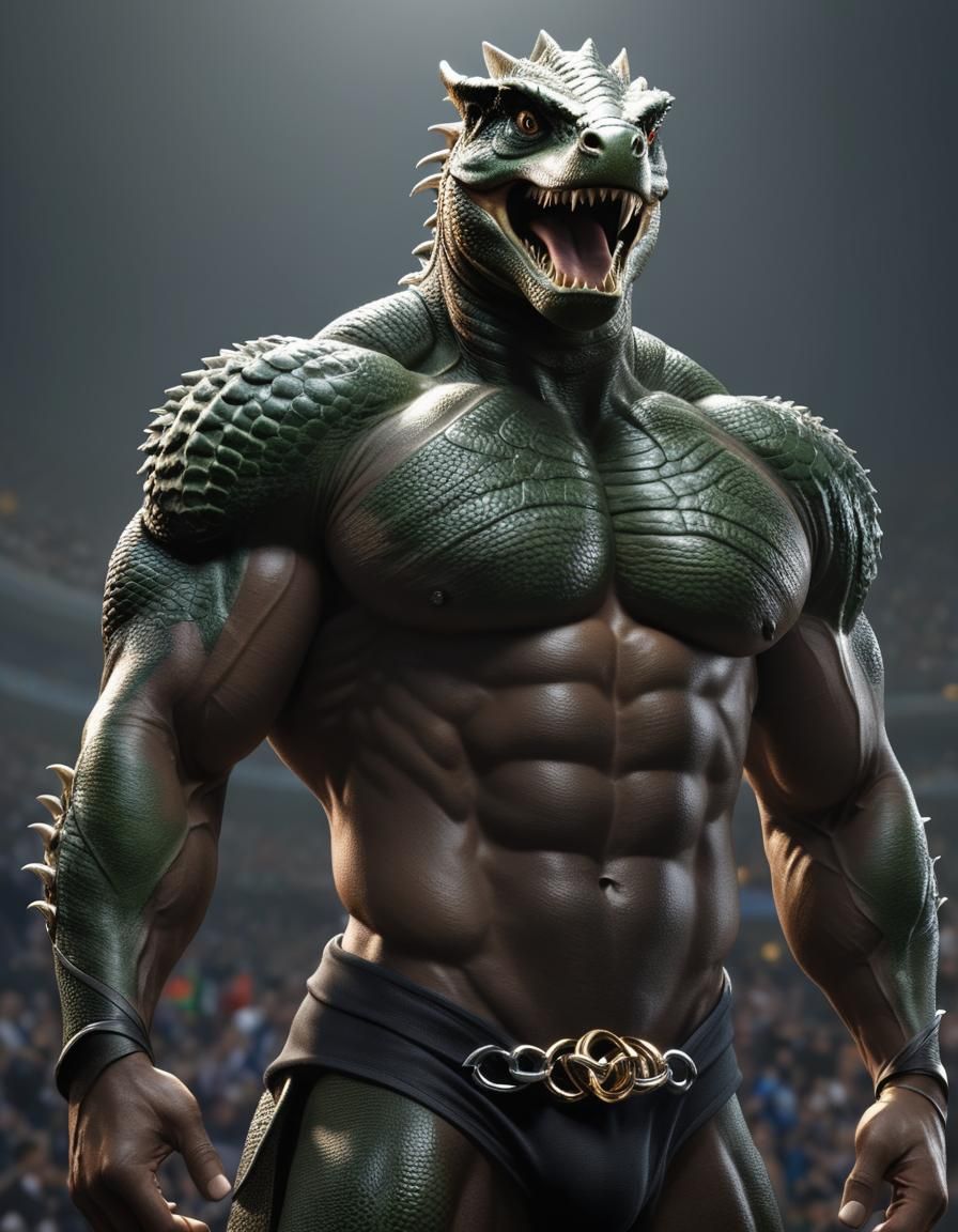 Anthropomorphic Reptile Bodybuilder at the Olympics