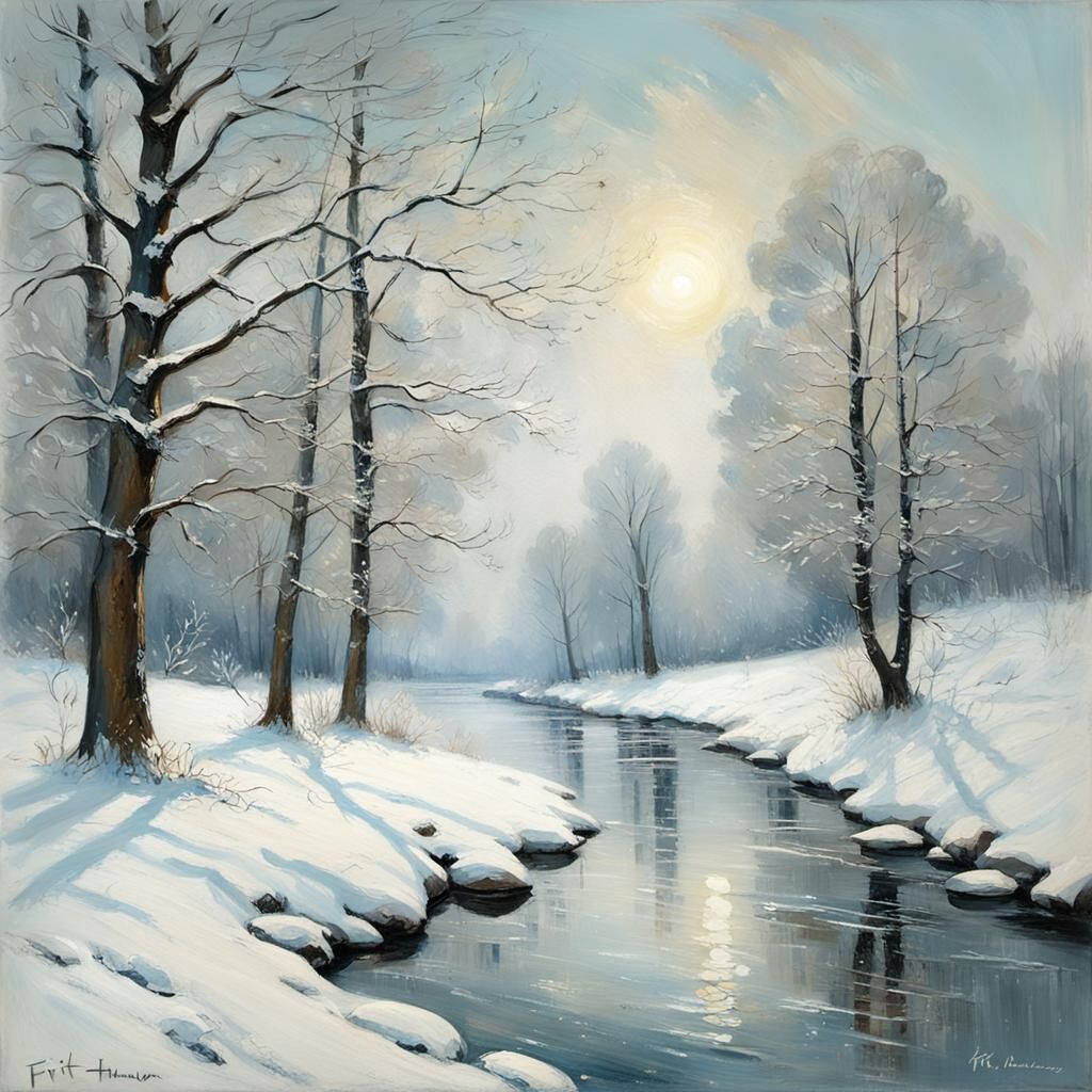 Monochrome Winter Landscape in Impressionist Style